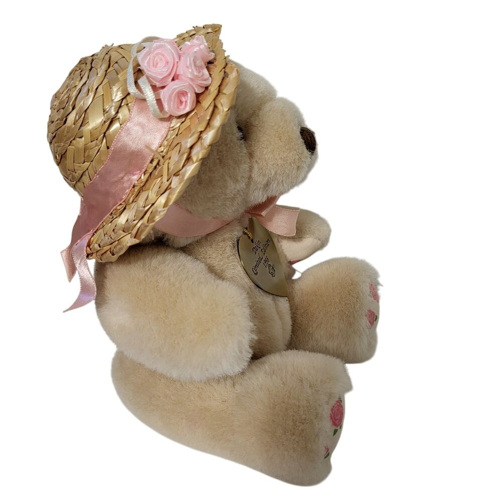 Vtg 1988 Dakin Limited Edition Rosemary Bear Plush W/ Floral Straw Hat & Ribbon - Picture 3 of 10